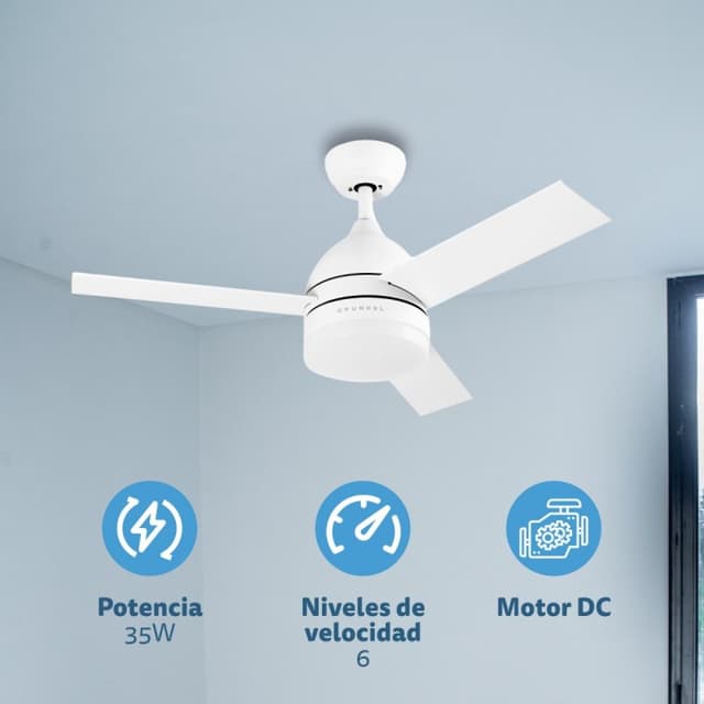 Detalle de Grunkel SKYECO-42 ventilador de techo blanco con luz LED y mando