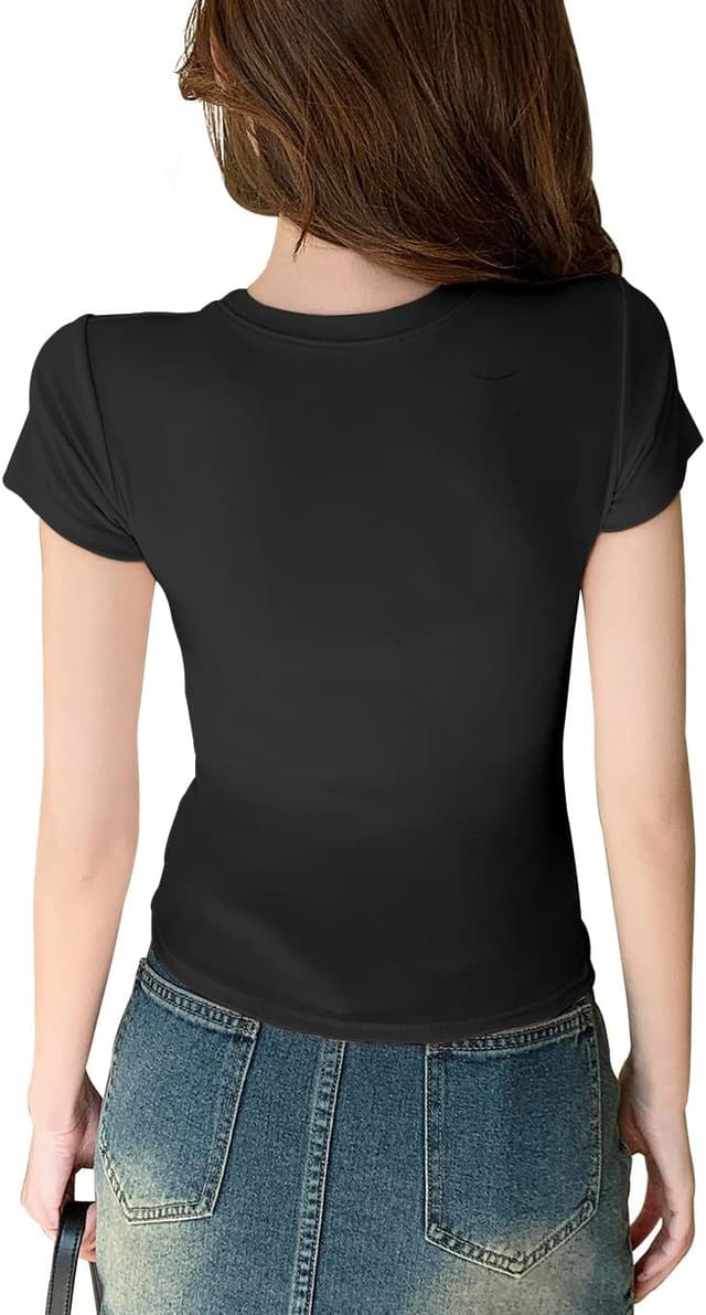 Detalle de JEROZIYANT Women’s Basic Cropped T-Shirt (Slim Fit) – Solid Colour Crew Neck Tee