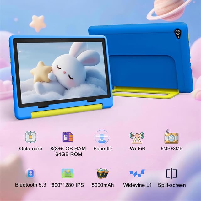 Detalle 2 de Laptok Android 15 Kids Tablet (10 inch) with Parental Control, Face ID, WiFi 6 and Dual Cameras