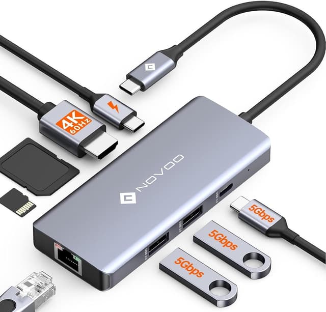Detalle de USB-C Hub NOVOO 8-in-1 mit 4K@60Hz