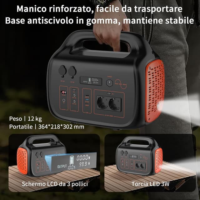 Detalle de WADA POWER Centrale Elettrica Portatile 1075Wh da 1000W con uscite PD/AC/DC/USB e batteria di backup