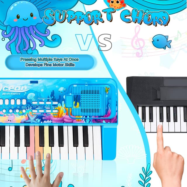 Detalle de 37 Key Upgrade Kids Piano Keyboard with Microphone (Ocean Blue) – Portable Electronic Toy for Ages 3–5 and up