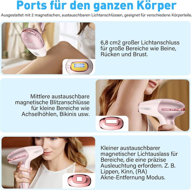 Detalle 2 de ASOINNE Épilateur Lumière Pulsée IPL avec fonction de refroidissement, 9 niveaux d’intensité (rose)