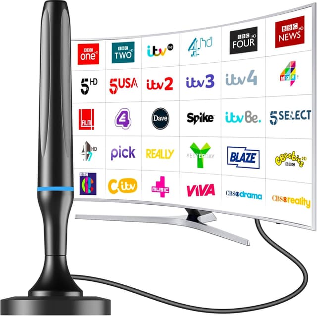 Detalle de Indoor TV Aerial with Magnetic Base – Freeview HD Reception, 360° Range for VHF/UHF & DAB