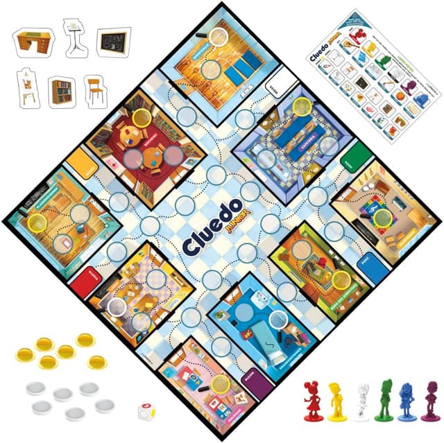 Detalle 2 de Hasbro Gaming Cluedo Junior – 2-seitiges Detektivspiel mit zwei Schwierigkeitsstufen für Kinder