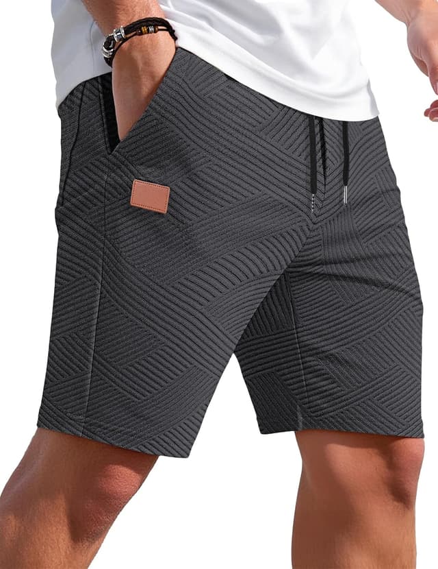 Detalle de TARAINYA Textur kurze Herren-Shorts mit Taschen, Kordelzug und Stretch