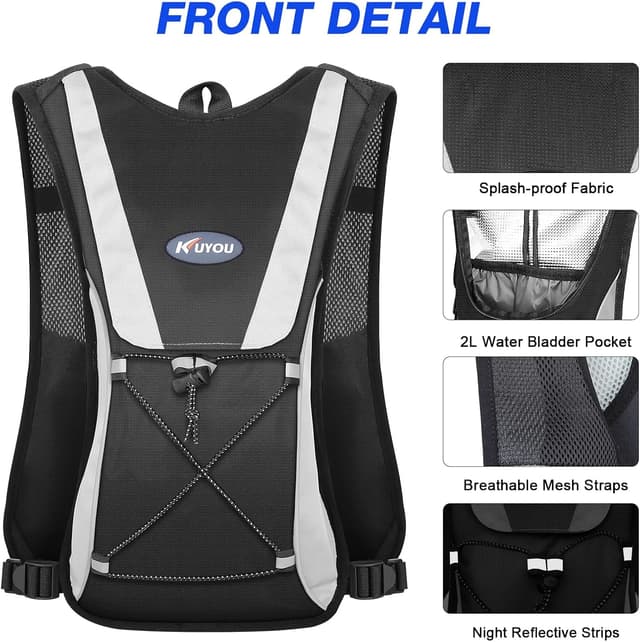 Detalle 2 de KUYOU Running Hydration Vest (2L Hydration Bladder) Lightweight Insulated Water Backpack for Running, Hiking, Cycling