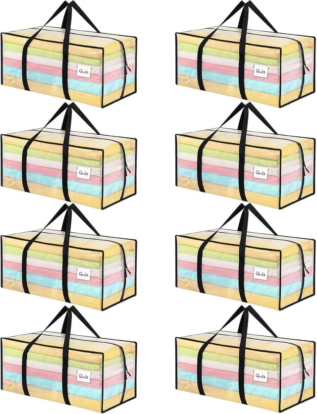 Detalle de Dntorx 8 Pack 90L Moving Bags – Heavy Duty Waterproof Storage Totes with Zip & Clear Panel