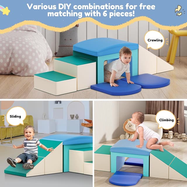 Detalle de CUPCHID Blocchi da costruzione in schiuma 6 in 1 per bambini (Azzurro)