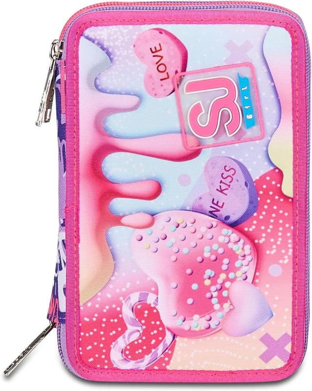Detalle 2 de Astuccio SJ Gang 3 zip Sphere Full Girl rosa con 3 scomparti e set da 45 pezzi
