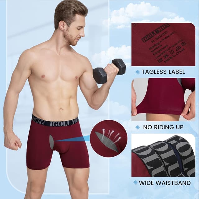 Detalle de IGOLUMON Bamboo men’s boxers shorts multipack with fly (95% bamboo rayon)