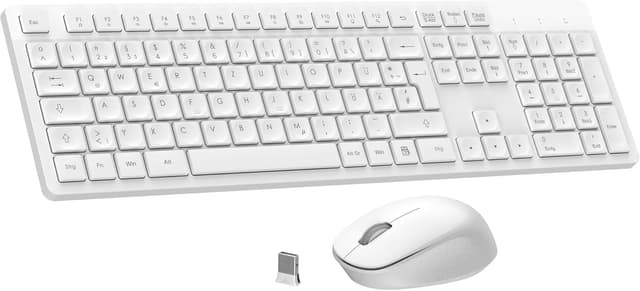 Detalle de LeadsaiL K786 kabelloses Tastatur & Maus Set (QWERTZ, DE-Layout) mit 2-in-1 USB-Nano Empfänger – Weiß