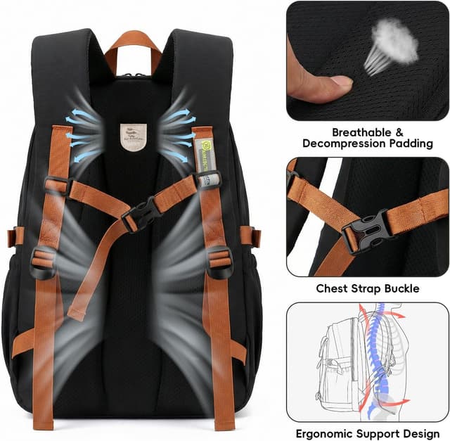 Detalle de Amythe Sac à Dos pour Garçons 30L pour ordinateur 15,6" – grand, léger et imperméable, Noir