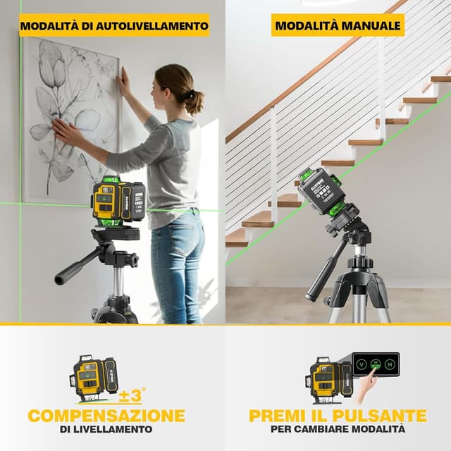 Detalle 2 de Alloyman Livella Laser Autolivellante 16 linee con treppiede, 4D verde (IP54) per lavori interni e fai da te