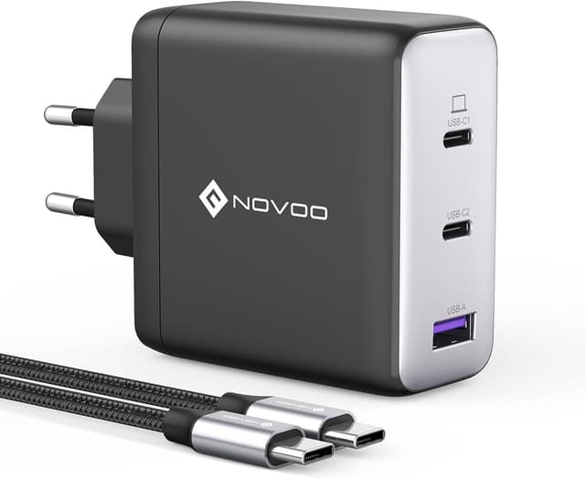 Detalle de Chargeur NOVOO USB‑C 120W pour MacBook Pro/Air, GaN III avec câble PD 100W (multiport)