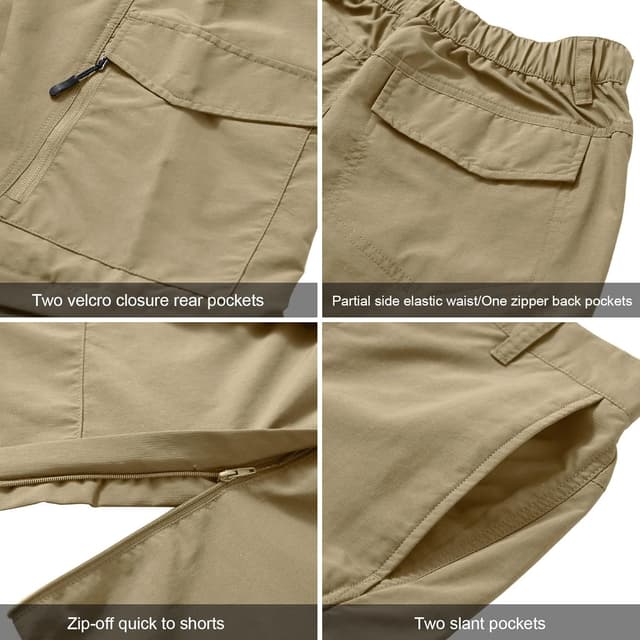 Detalle de Jessie Kidden men’s quick-dry convertible hiking trousers with zip-off legs (water-repellent, UPF 50+)