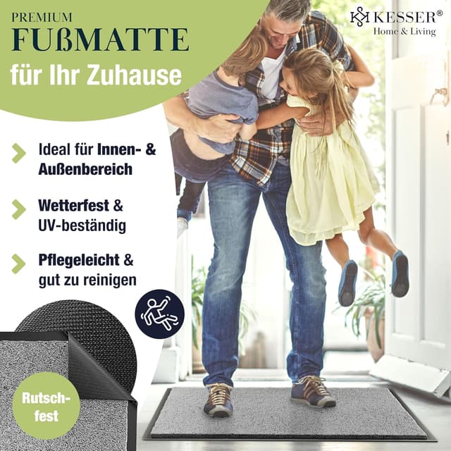 Detalle de KESSER Schmutzfangmatte Profi-Fußmatte in Hellgrau, 60x90 cm – rutschfest & maschinenwaschbar