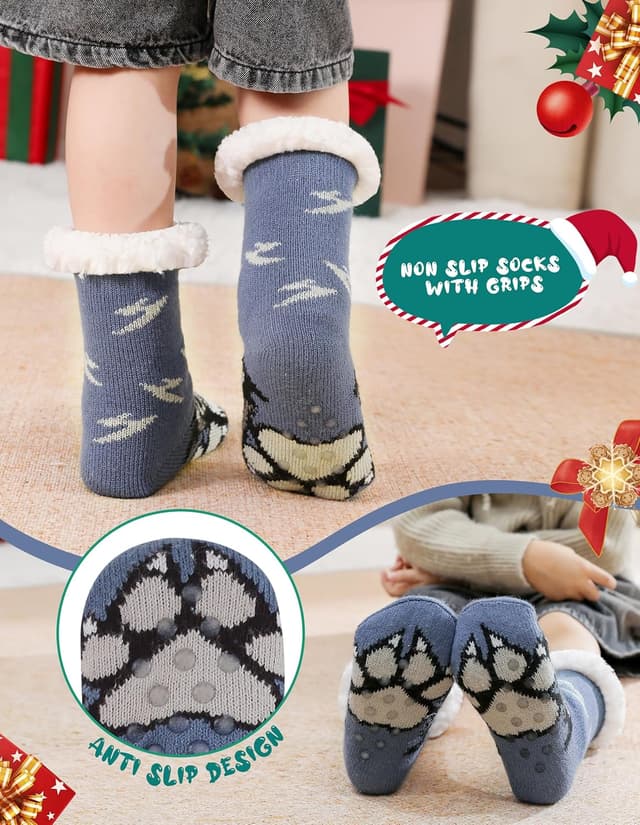Detalle 2 de HERYEBING Kuschelsocken für Jungen und Mädchen – warme Winter-Hüttensocken mit Anti-Rutsch