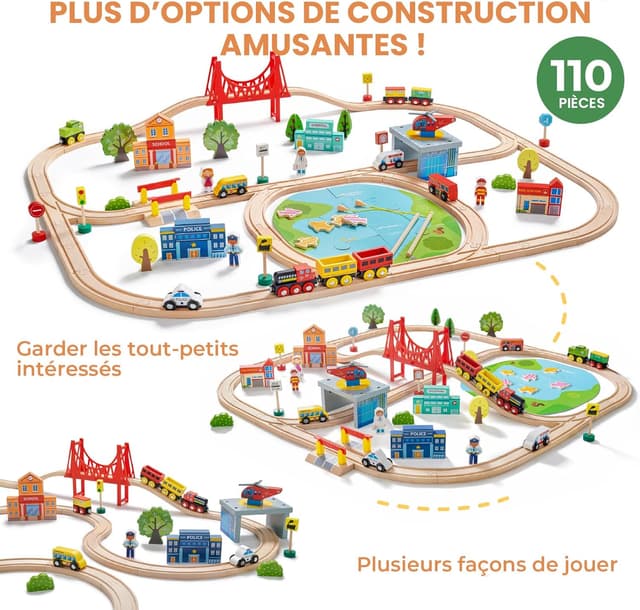 Detalle 2 de Tiny Land Kit de chemin de fer en bois 110 pièces pour enfants de 3 à 7 ans