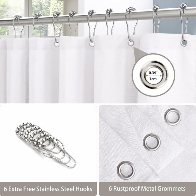 Thumbnail 2 de VANZAVANZU Waterproof Narrow Shower Curtain 92x182cm with metal hooks (white)