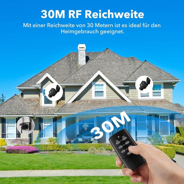 Detalle de HBN Funksteckdosen-Set mit Fernbedienung für außen (IP44) – 2er Set, 3.680 W, schwarz