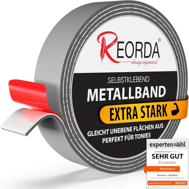 Detalle de Reorda REORDA® Metallband selbstklebend Grau – Ferroband für Tonies®-Figuren & -Regale (Extra stark)