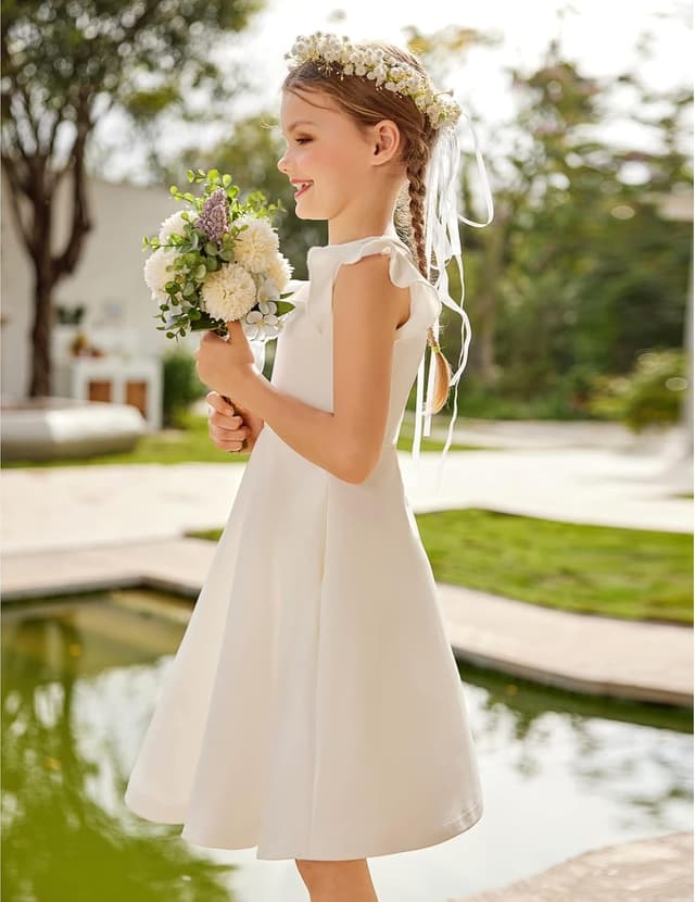 Detalle de Robe d’été Arshiner pour filles (6 à 13 ans) en maille trapèze à manches à volants et poches