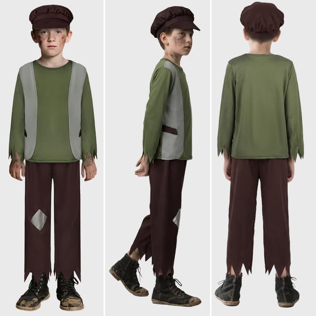 Detalle de DiULi Costume victorien pauper 3 pièces enfant (4 à 12 ans) avec pantalon et capuchon