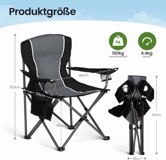 Detalle 2 de HIGH POINT SPORTS 2er Campingstuhl Grau