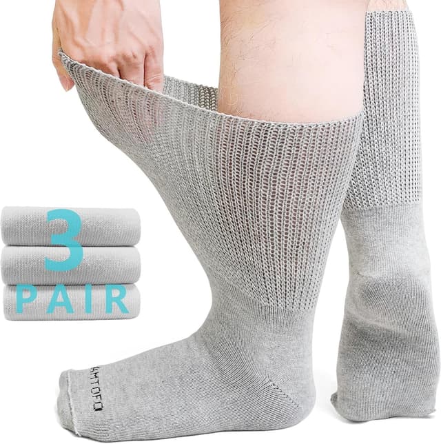 Detalle de ZFSOCK Chaussettes diabétiques sans élastique (coton mi-mollet) – 3 paires, homme & femme