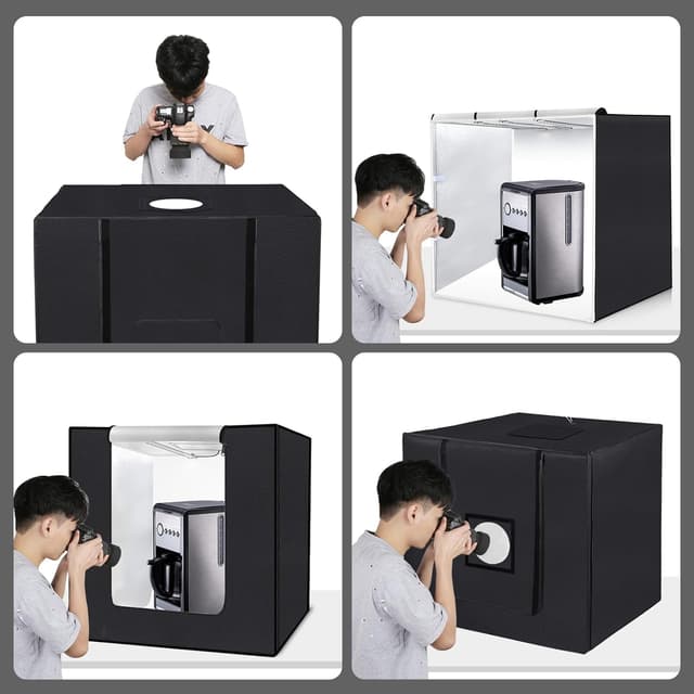 Detalle de PULUZ Fotobox 80x80 cm (32 Zoll) mit dimmbaren LED-Lichtleisten, 234 LEDs und 4 PVC-Hintergründen