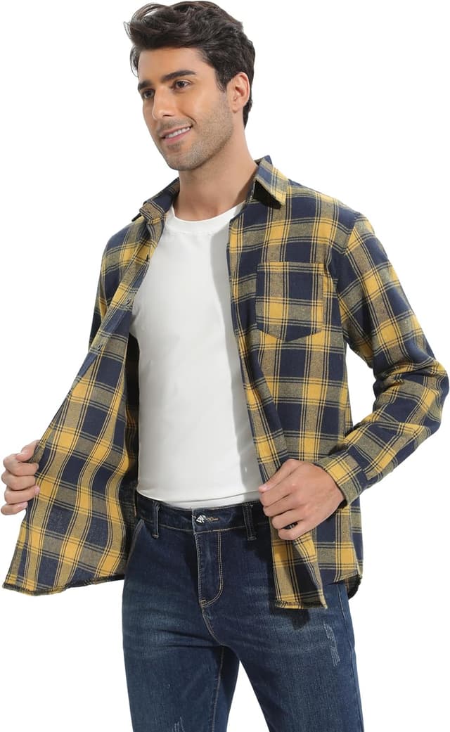 Detalle de Chemisier à carreaux en coton pour homme – chemise bûcheron western en flanelle, manches longues (style rétro)