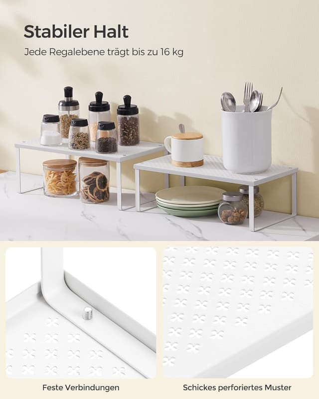 Detalle de SONGMICS Gewürzregal KCS401W01 als 2er-Set – stapelbar, erweiterbar, Metall-Küchen-Organizer