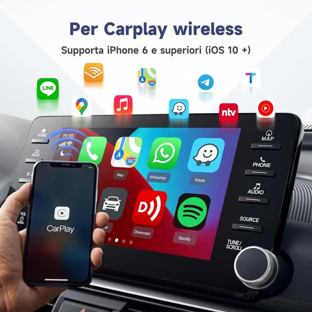 Detalle de Carlinkit mini SE Adattatore CarPlay wireless per conversione USB, supporto Siri e OTA