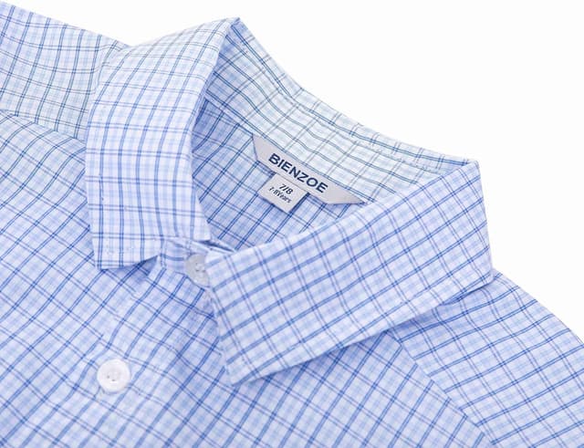 Detalle 2 de Bienzoe Boys Checked Shirt for Son – Kids short sleeve button-up for school and occasions