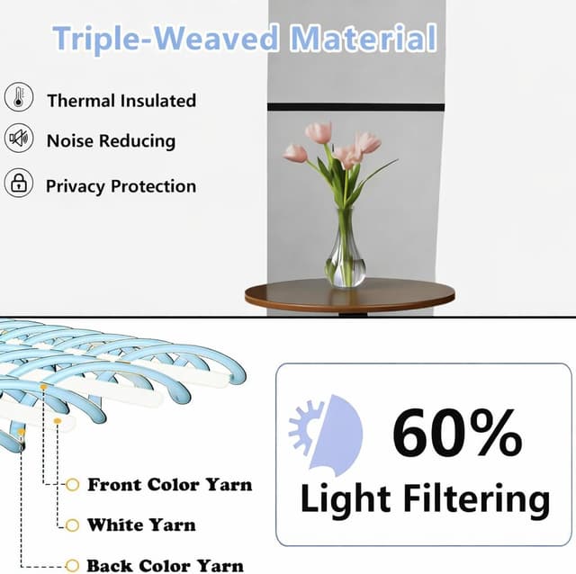 Detalle de Simplebrand Ava Ivory Light Filtering Curtains, 2-Panel Set (63 Inch Length)