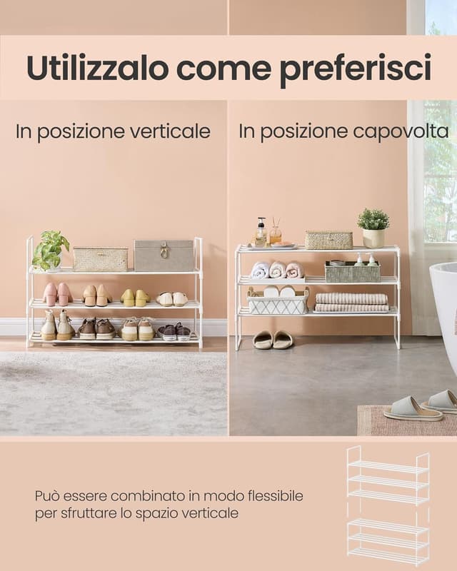 Detalle 2 de SONGMICS LSA303W03 scarpiera a 3 ripiani in metallo, 30 x 92 x 55 cm (verticale o capovolta), impilabile