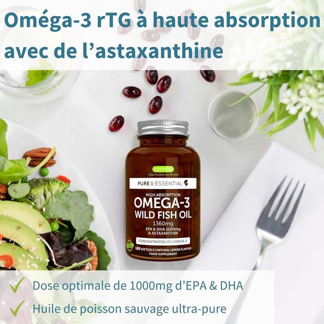 Detalle 2 de Igennus Omega-3 Huile de poisson sauvage rTG + astaxanthine (180 capsules) certifié IFOS