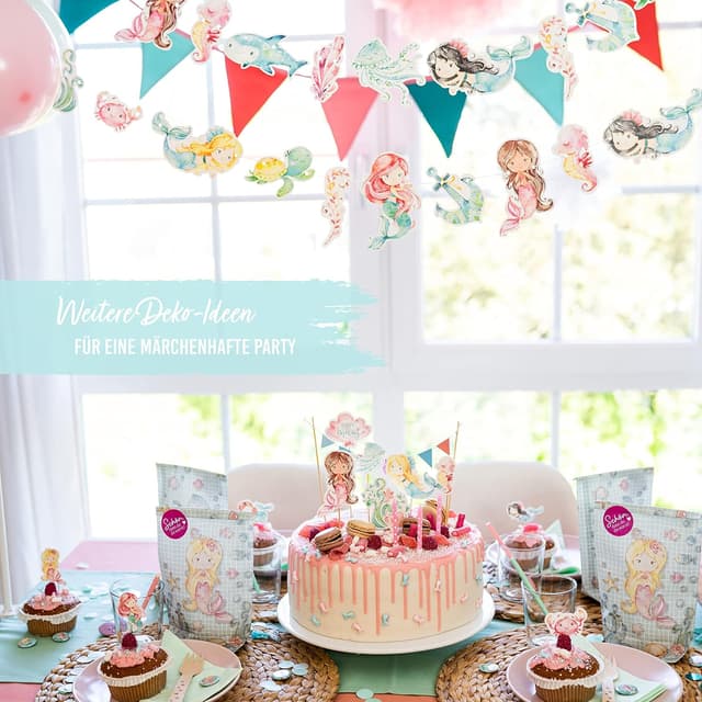 Detalle 1 de Papierdrachen Meerjungfrau Cake Topper Set 19-teilig