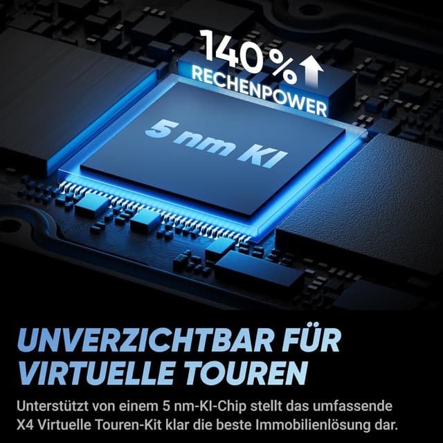 Detalle de Insta360 X4 Virtuelle Touren-Bundle (72 MP) für 360°-Fotos & Videos – mit auswechselbarem 2290 mAh Akku