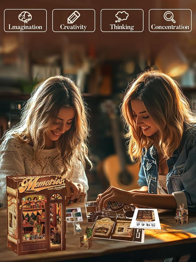 Detalle de Cutefun DIY Book Nook Model Kit con luci LED e inserto scenico per libreria