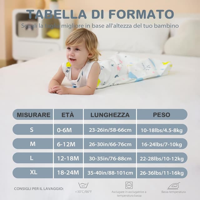 Detalle 2 de Mosebears Sacco nanna estivo per bambini 0,5 Tog in cotone traspirante (2 confezioni, M 6-12 mesi) con fantasia animali