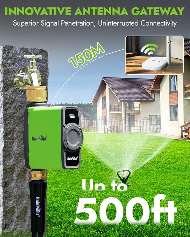 Detalle de RAINPOINT WiFi Water Timer with Antenna Hub (Brass Inlet) for Garden Irrigation