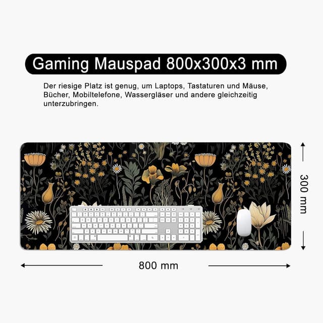 Detalle de Schreibtischunterlage XL Mauspad „Blume & Gras“ 80x30 cm – Gaming Mousepad für PC & Büro