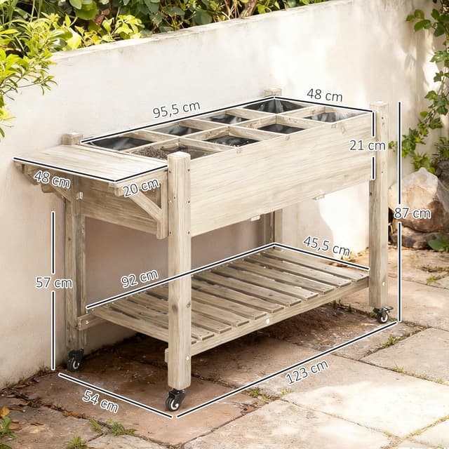 Thumbnail 6 de Outsunny Jardinière sur pied sur roulettes avec étagère et tablette rabattable (123 x 54 x 87 cm)