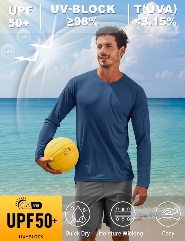 Detalle de TACVASEN Men’s UV Protection UPF 50+ Long Sleeve T-Shirt for Hiking, Walking & Outdoor Sports