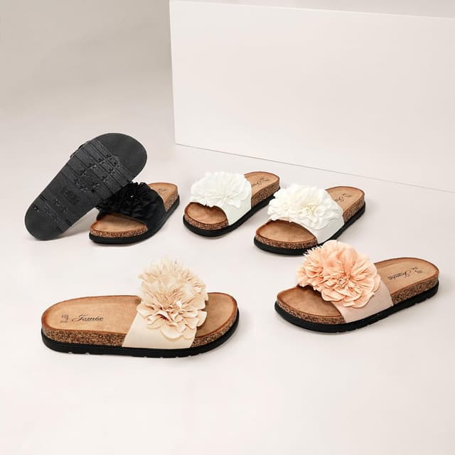 Detalle de JOMIX ciabatte da donna estive bio con suola in sughero e fiore decorativo