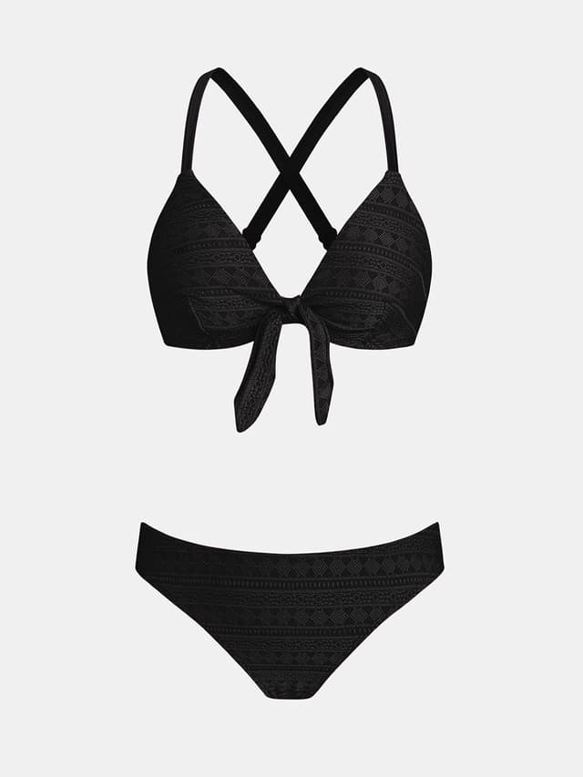 Detalle de CUPSHE Damen Bikini Set mit V-Ausschnitt und Knoten vorne – Low Waist, Crossback Zweiteiler