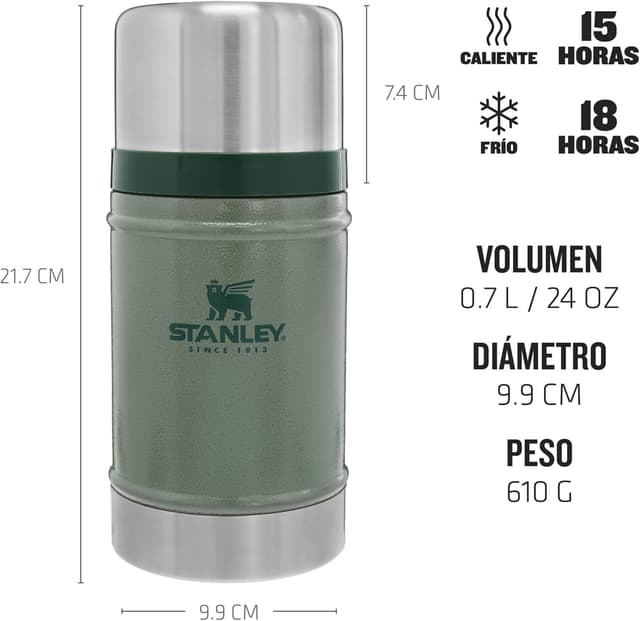 Detalle 2 de Stanley Classic Fiambrera Térmica 0.7L, Calienta 15H, Acero Inoxidable 🥪
