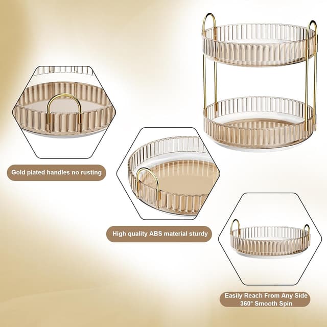 Detalle de MOACC 2-Tier Rotating Makeup & Skincare Organiser with 360° Swivel Base (Gold)